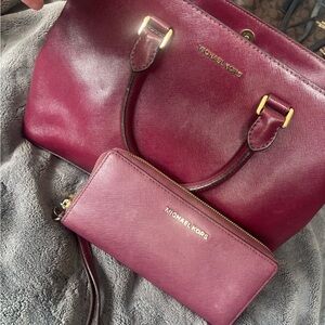 Michael Kors Burgundy Tote and Wallet Set